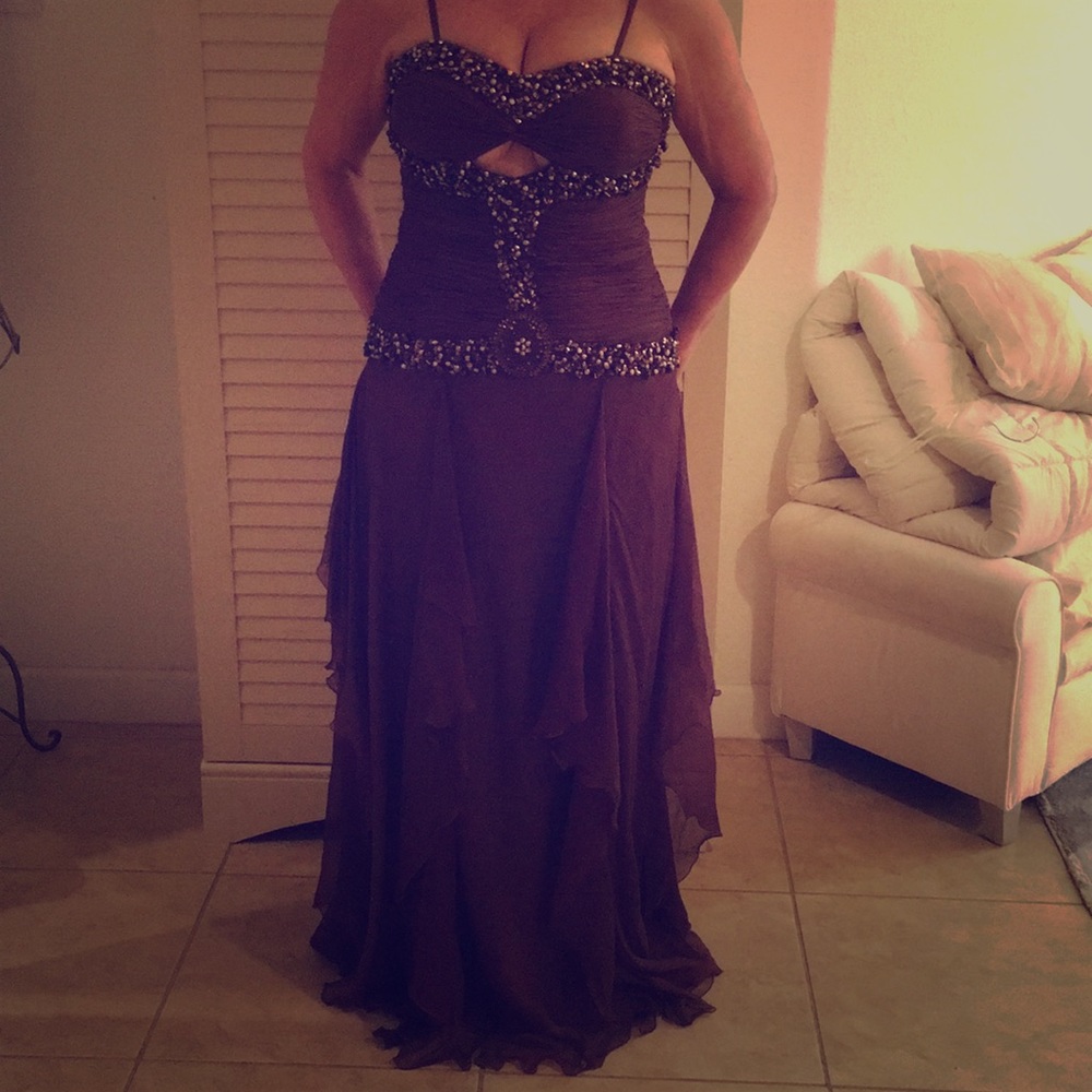 Beautiful brown gala dress embroidered